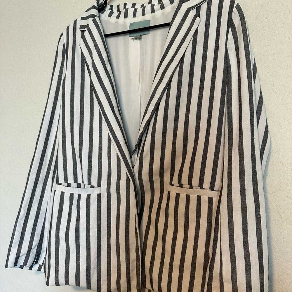Striped Charcoal & White Blazer Jacket